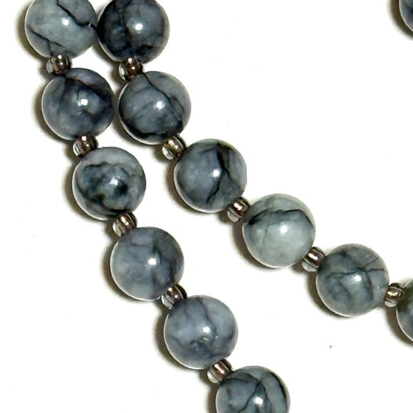 Dark Grey Marble Short Necklace, Genuine Gemstone Adjustable Beaded Necklace - Picture 7 of 10
